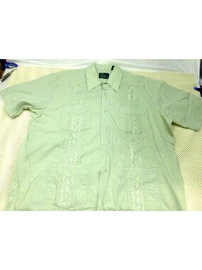 Guayabera By Haband XL Short Sleeve Shirt With Embroidery & 4 Pockets Light Gree